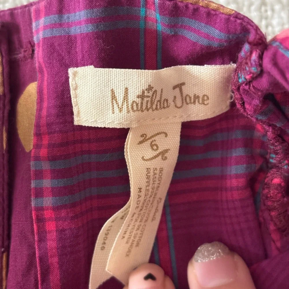 Matilda Jane Girls Purple Gold Polka Dot Tulle Hem Dress Size 6